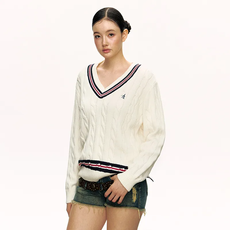 Ariseism Thickened V Neck Loose Fit Long Sleeved Knitted Fabric Sweater Fall And Winter Top Women's-3