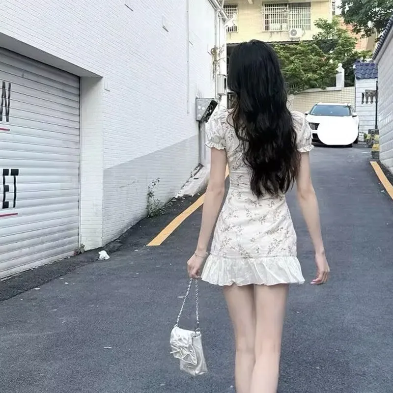 BEAUTIFUL CONFESSION Short Sleeved Dress Women's Apricot-3