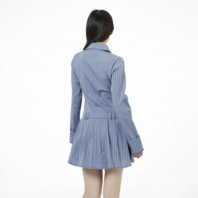 BEAUTIFUL CONFESSION Long Sleeved Dresses Women's Blue Stripes-2