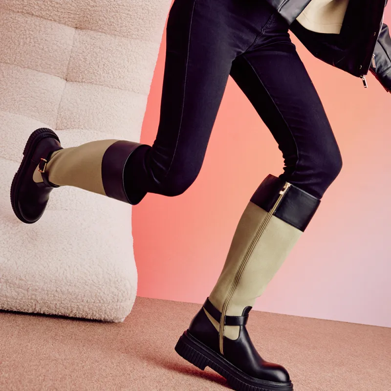 TOOMANYSHOES Knee high Boots Women's Black/Yellow-5
