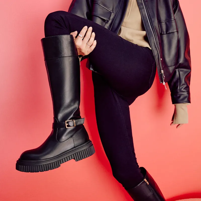 TOOMANYSHOES Knee high Boots Women's Black/Yellow-11