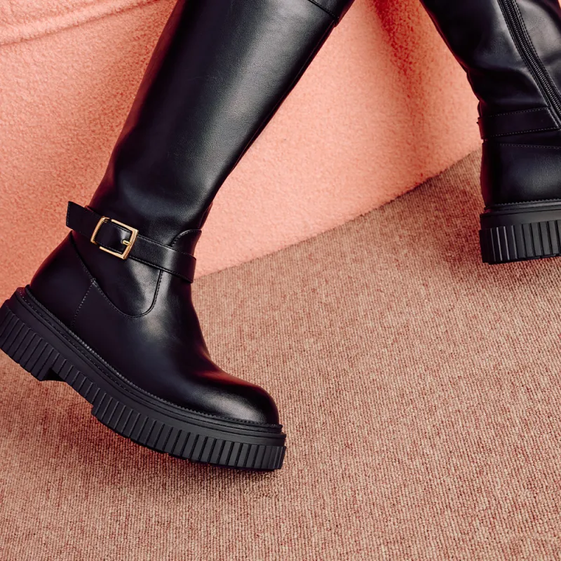 TOOMANYSHOES Knee high Boots Women's Black/Yellow-10