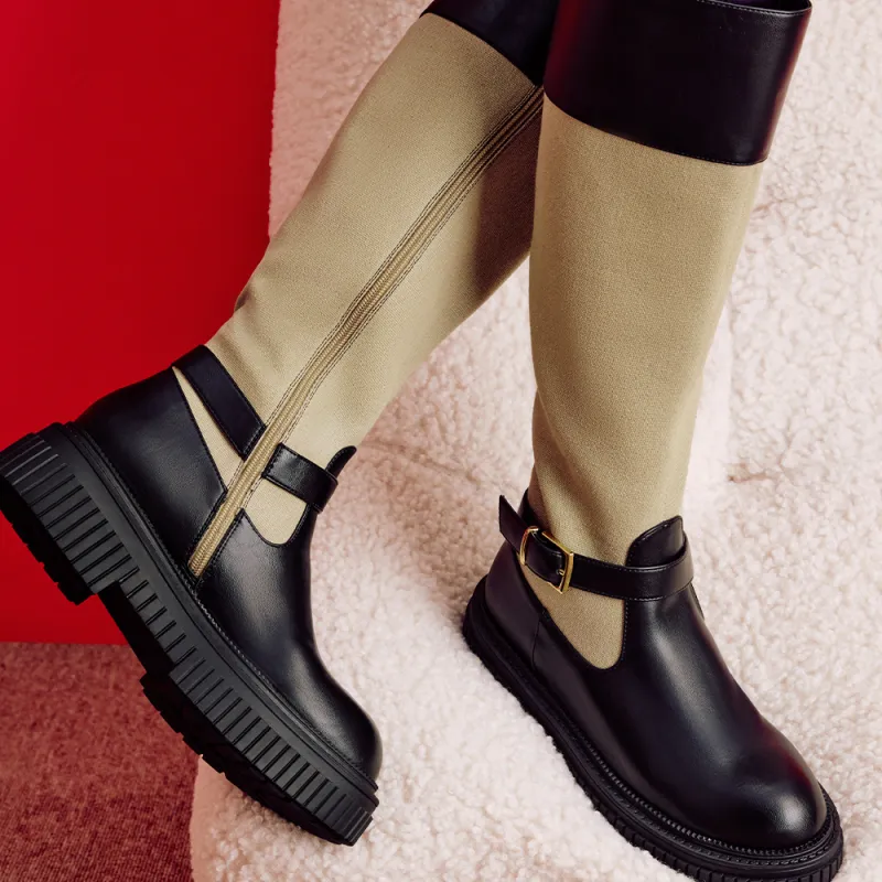 TOOMANYSHOES Knee high Boots Women's Black/Yellow-4