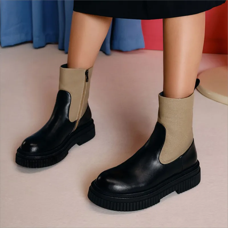 TOOMANYSHOES Happy Fruit Ankle Boots 4.5cm Women's Khaki-2