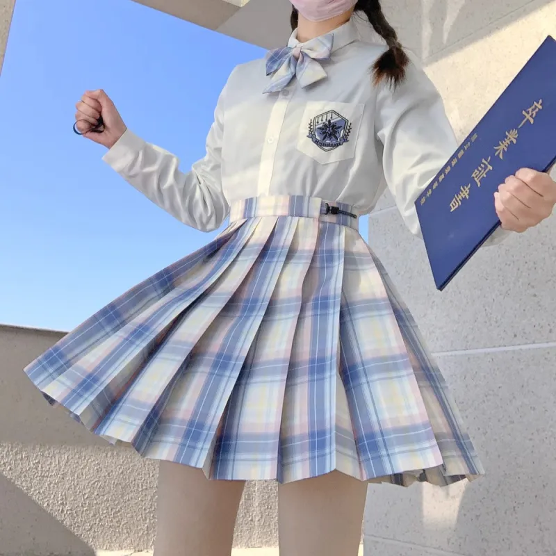 SHENBEI JK Casual Short Skirts Women's Gentle Coastline Plaid Skirt-2