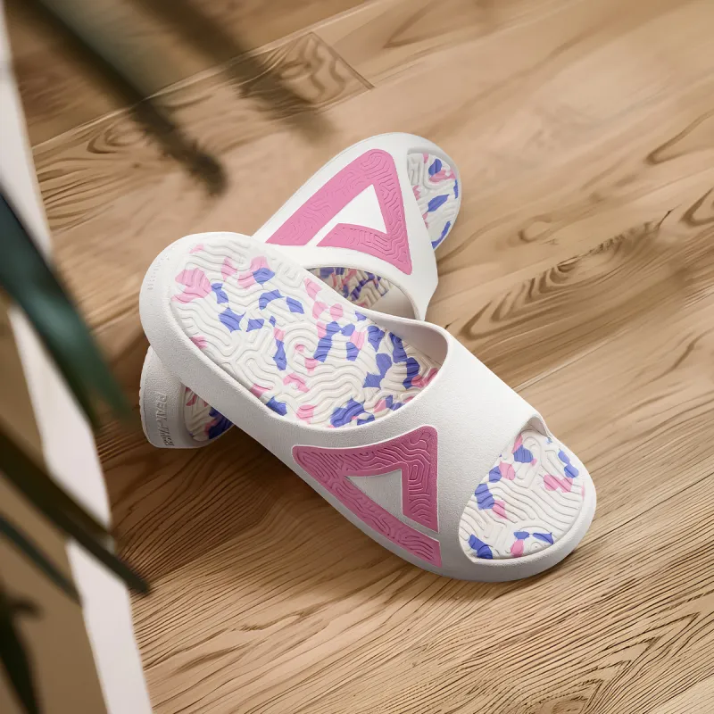 PEAK Tai Ji1.0 Slip Resistant Abrasion Resistant Cushioning Slide Slippers Unisex White Pink Purple-3