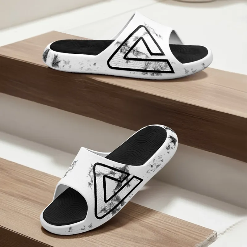 PEAK Tai Ji1.0 Cushioned Slip-Resistant Abrasion-Resistant Quiet Slide Slippers Unisex White Black-5