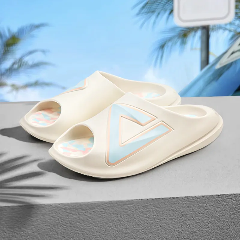 PEAK Very Small Fat Drag EVA Slip Resistant Abrasion Resistant Cushioning Slide Slippers Unisex White Blue-2