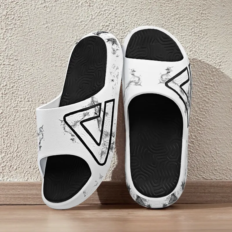 PEAK Tai Ji1.0 Cushioned Slip-Resistant Abrasion-Resistant Quiet Slide Slippers Unisex White Black-3