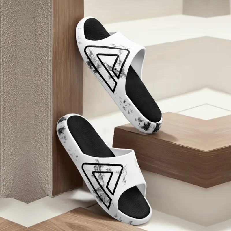 PEAK Tai Ji1.0 Cushioned Slip-Resistant Abrasion-Resistant Quiet Slide Slippers Unisex White Black-2