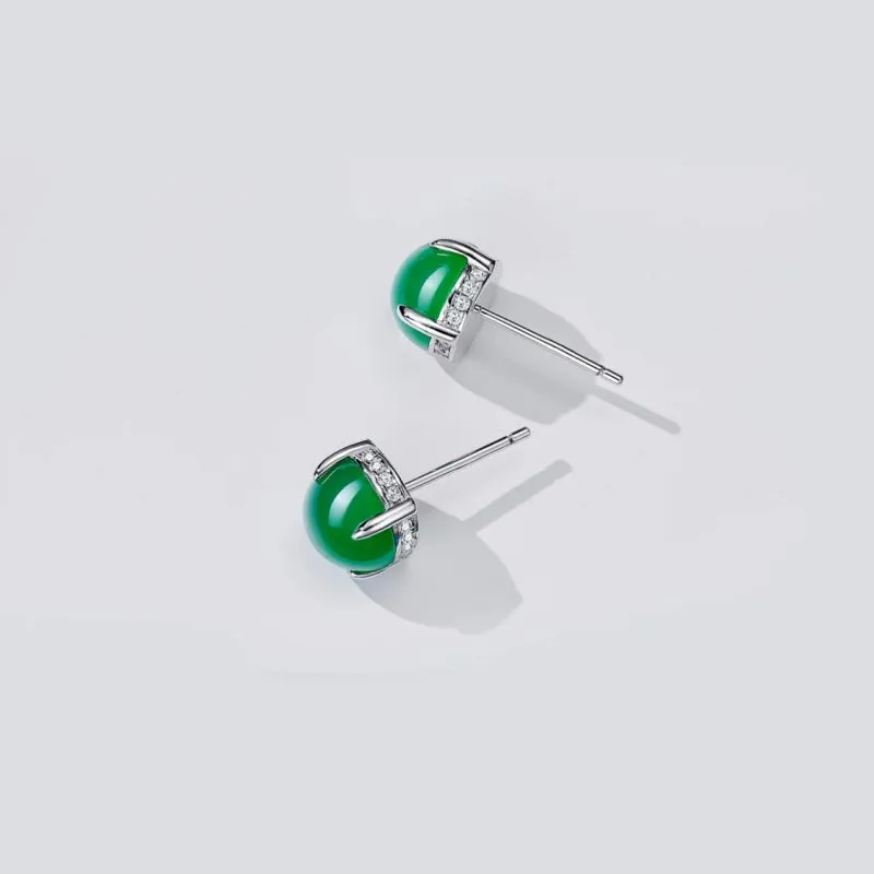 CARAT'S DIARY Chalcedony Jade Stud Earrings Unisex-7