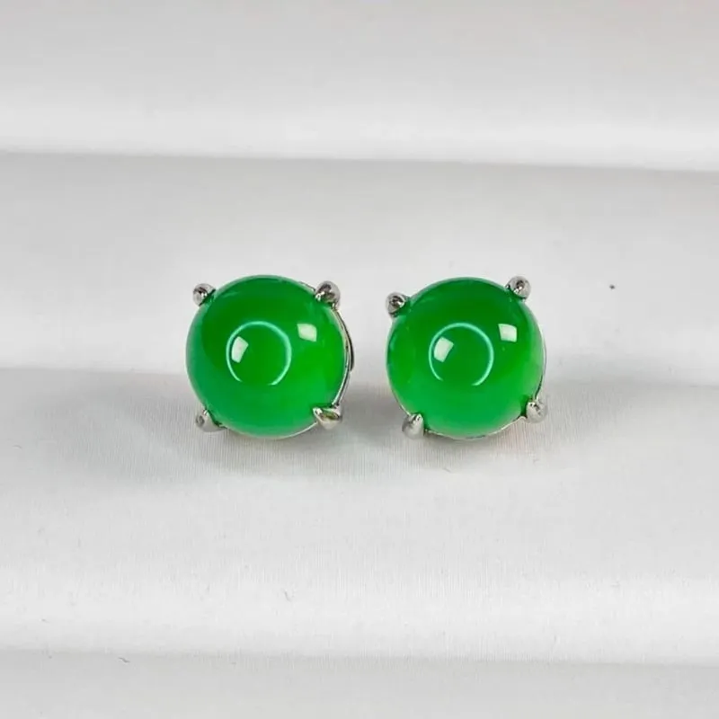 CARAT'S DIARY Chalcedony Jade Stud Earrings Unisex-6