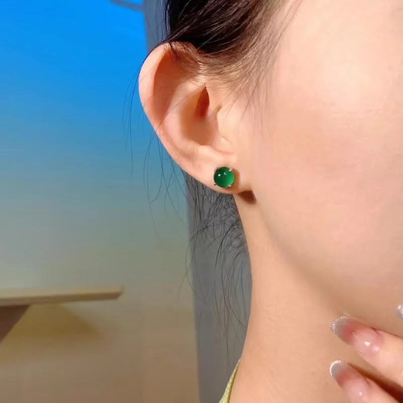 CARAT'S DIARY Chalcedony Jade Stud Earrings Unisex-3