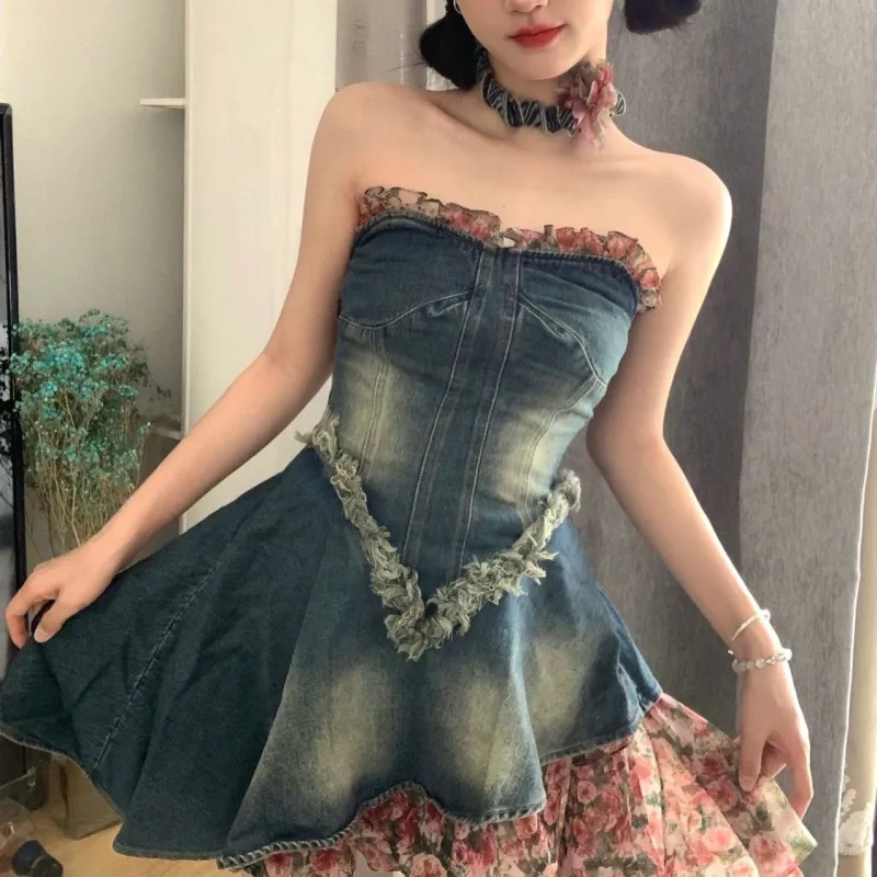 KUNZHUDAXIANG Sleeveless Dress Women's Denim Blue-9