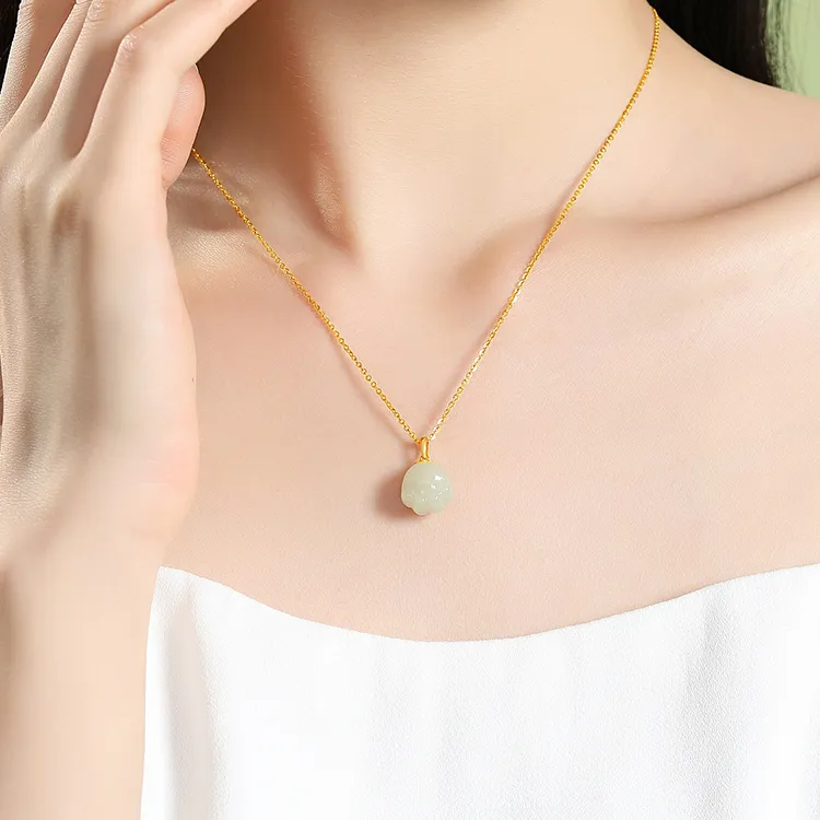 FUSSEM Hetian Jade Necklaces Pale Greenish White Jade Women's-4