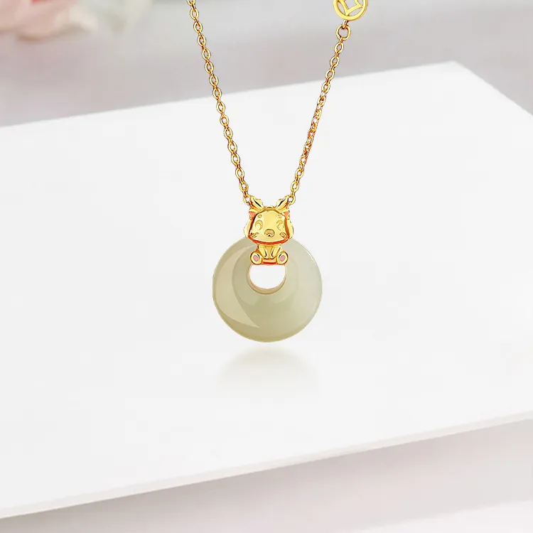 FUSSEM Hetian Jade Necklaces Pale Greenish White Jade Unisex-5
