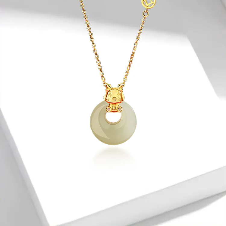 FUSSEM Hetian Jade Necklaces Pale Greenish White Jade Unisex-6