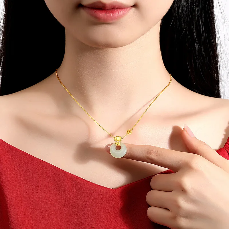 FUSSEM Hetian Jade Necklaces Pale Greenish White Jade Unisex-8