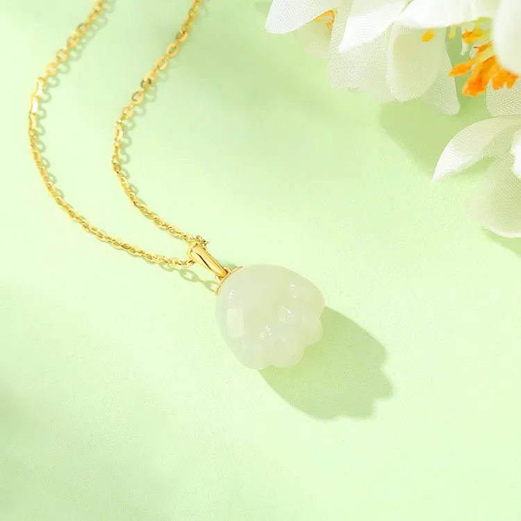 FUSSEM Hetian Jade Necklaces Pale Greenish White Jade Women's-3