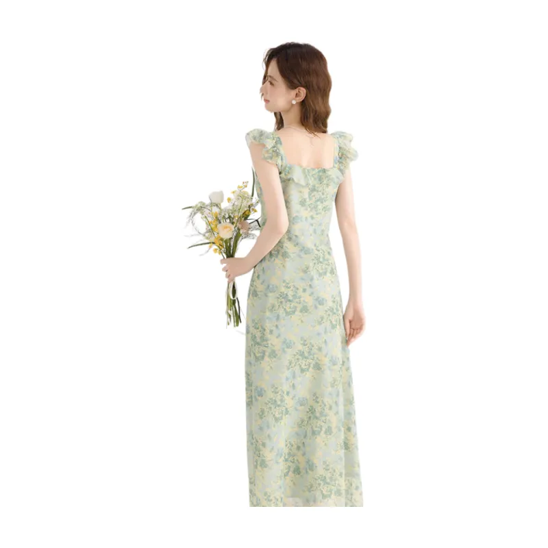 MTHE Short Sleeved Dress Women's Green Floral-1