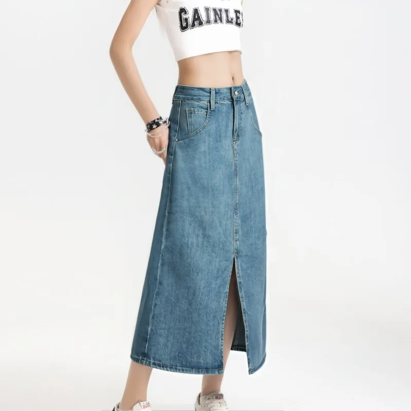 MTHE Denim Long Skirts Women's Dark Blue-8