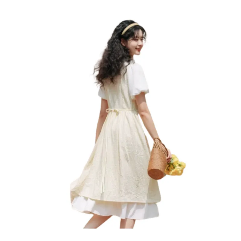 MTHE Short Sleeved Dress Women's Yellow-1