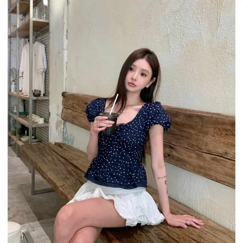 MTHE Shirt Women's Blue Polka Dot-2