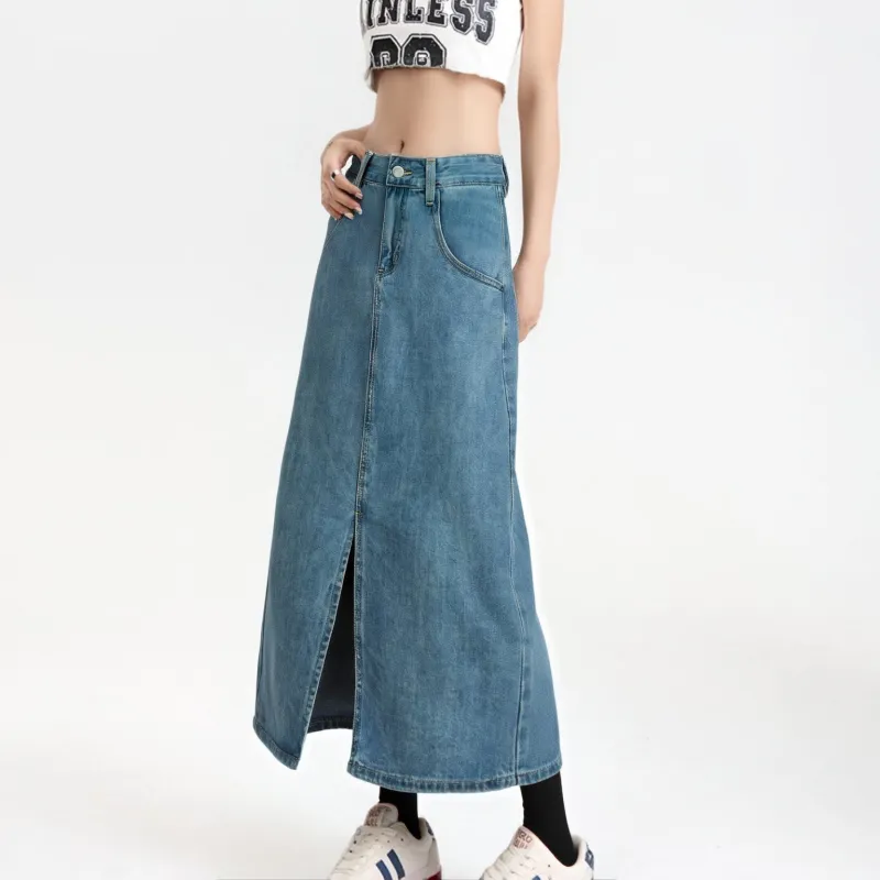 MTHE Denim Long Skirts Women's Dark Blue-9