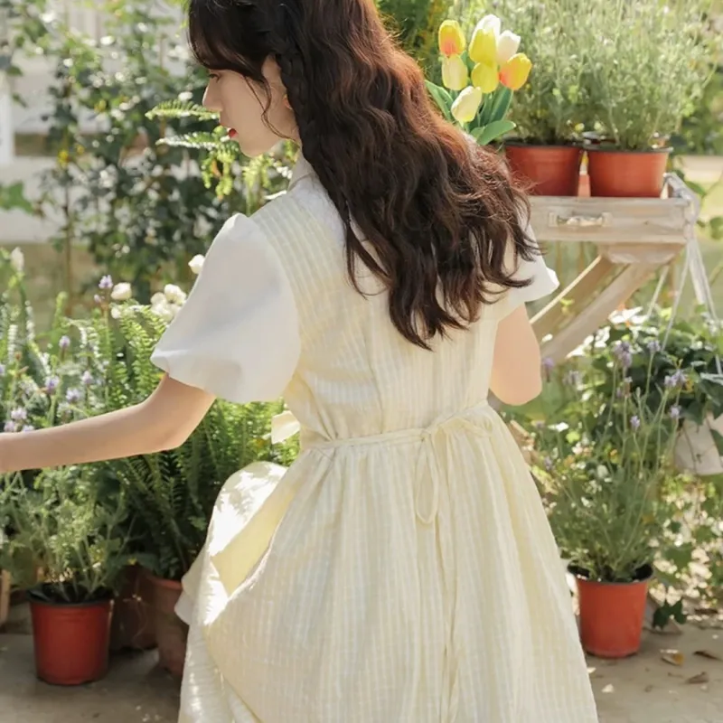 MTHE Short Sleeved Dress Women's Yellow-3