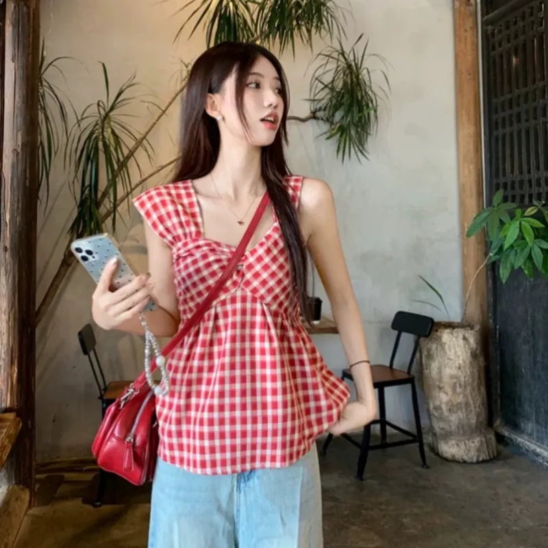 MTHE Tank Top Women's Red Plaid-4