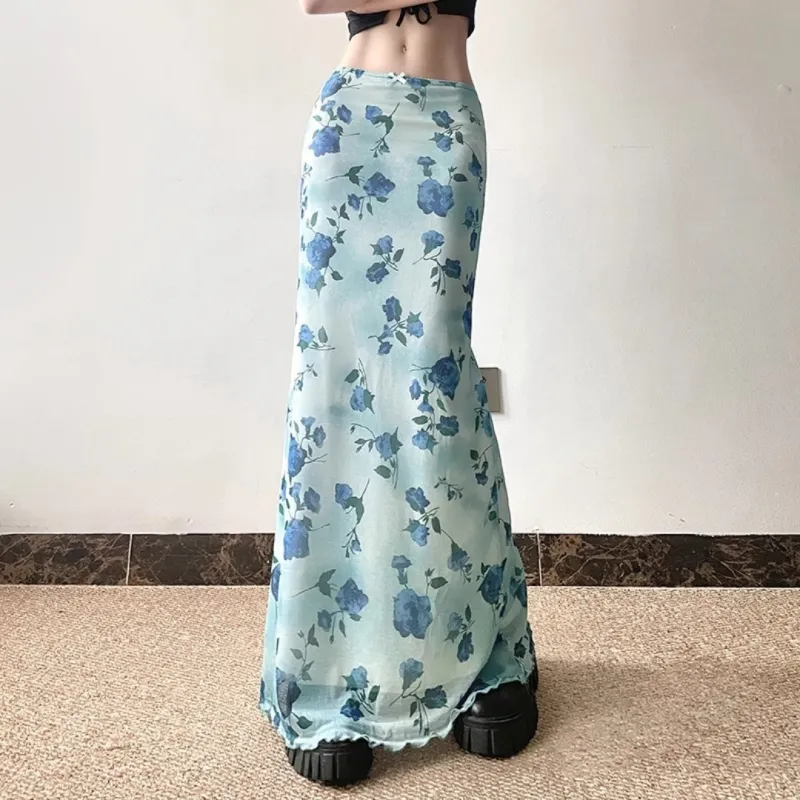 MTHE Casual Long Skirts Women's Rose Floral-3