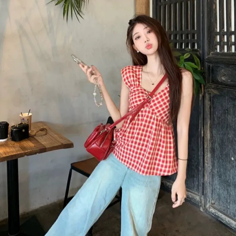 MTHE Tank Top Women's Red Plaid-2