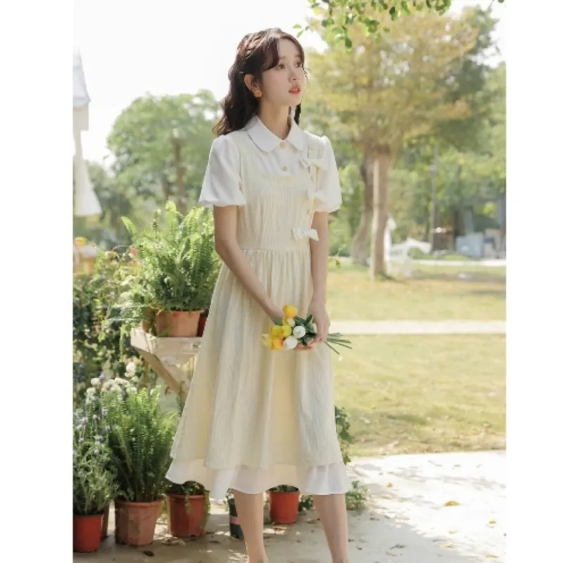 MTHE Short Sleeved Dress Women's Yellow-4