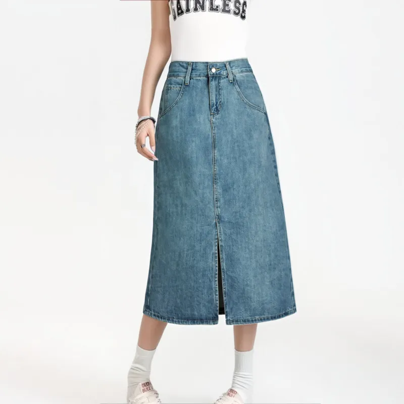 MTHE Denim Long Skirts Women's Dark Blue-6