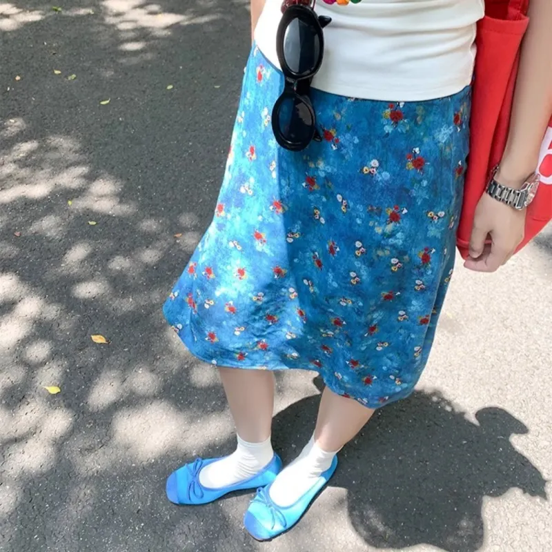 MTHE Casual Long Skirts Women's Blue-1