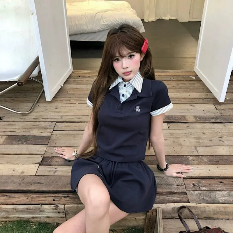 MTHE Skirt Set Women's Navy Blue-2