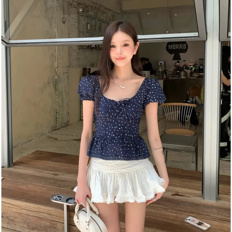 MTHE Shirt Women's Blue Polka Dot-5