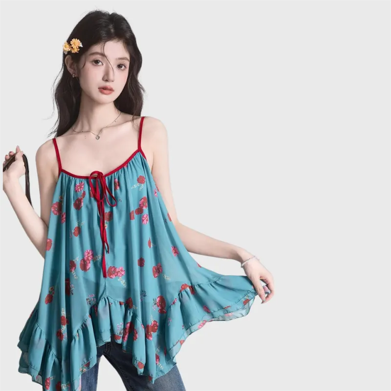 MTHE Slip Dresses Women's Blue Floral-4