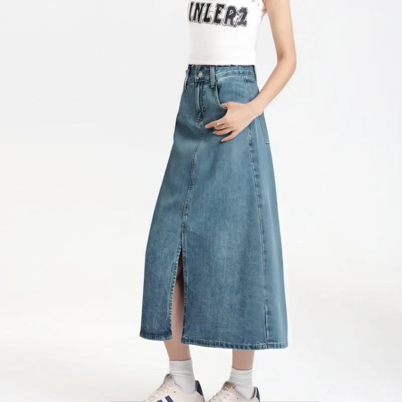 MTHE Denim Long Skirts Women's Dark Blue-7