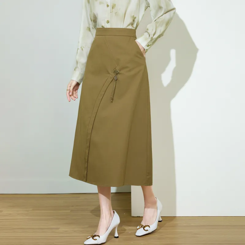 SMEN Casual Long Skirts Women's Khaki-4