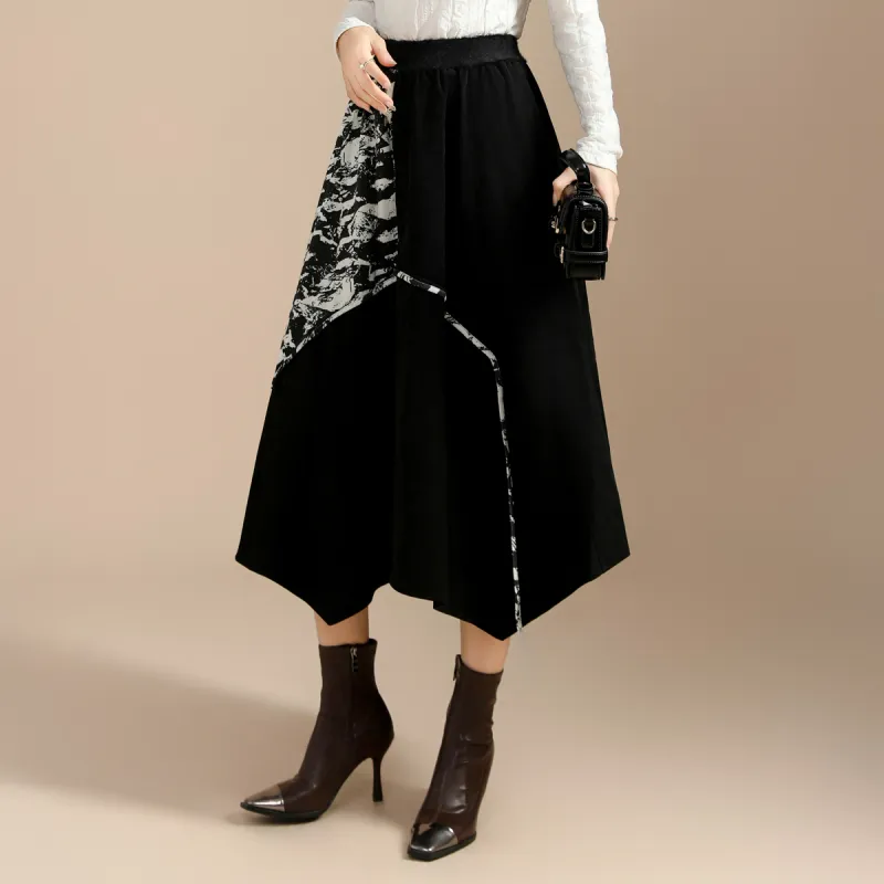 SMEN Casual Long Skirts Women's Black-4