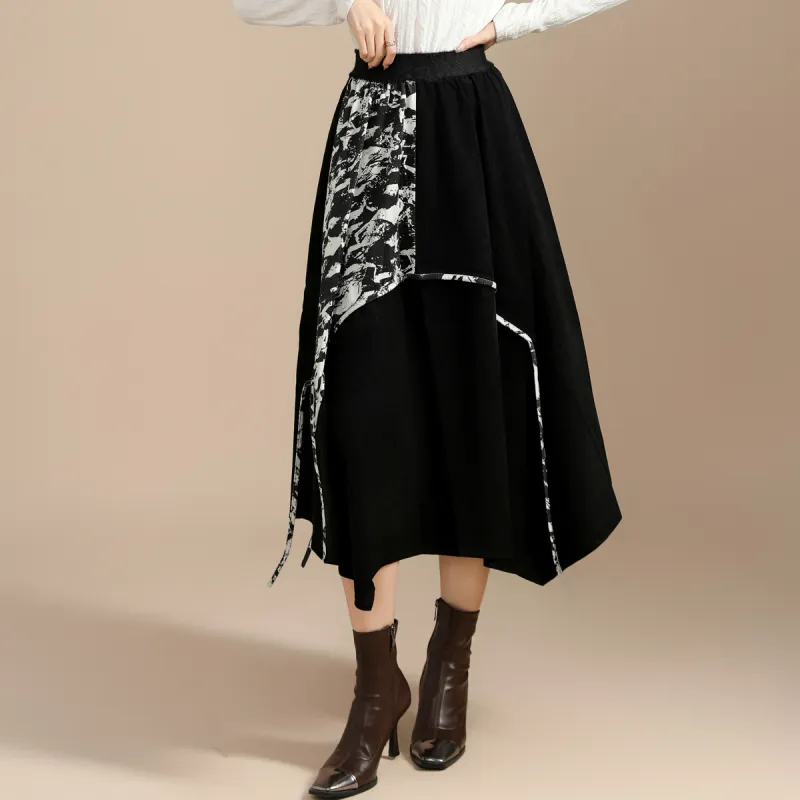 SMEN Casual Long Skirts Women's Black-6