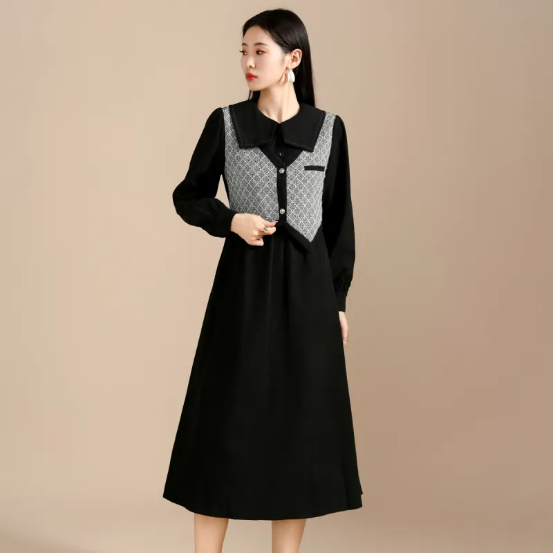 SMEN Long Sleeved Dresses Women's Black-3