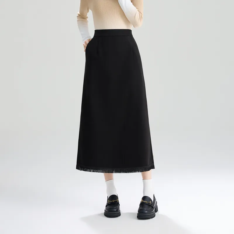 SMEN Casual Long Skirts Women's Black-2