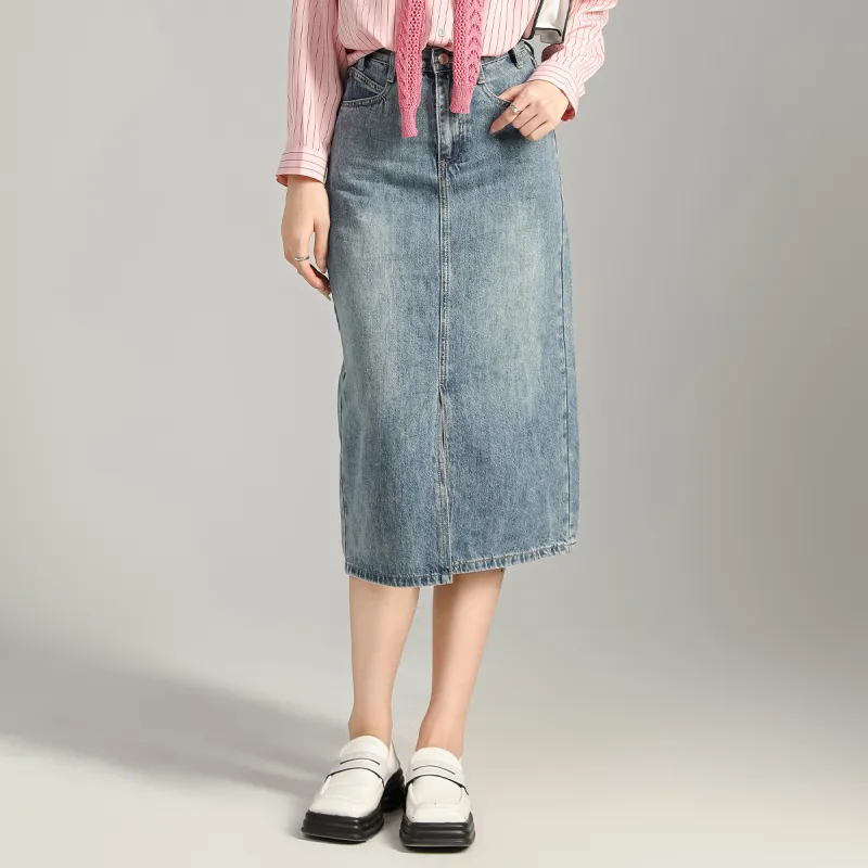 SMEN Denim Long Skirts Women's Denim Blue-6