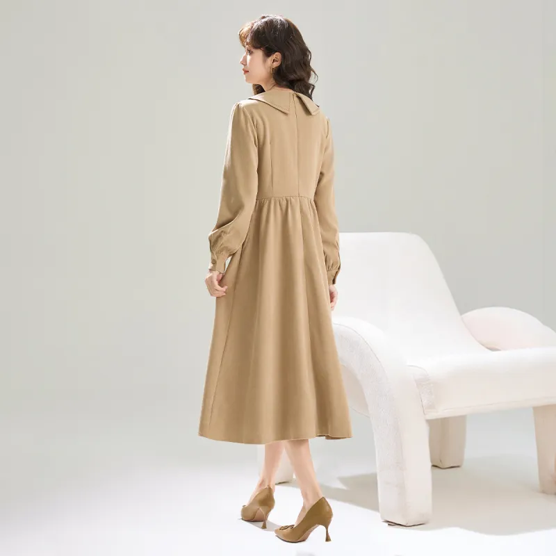 SMEN Long Sleeved Dresses Women's Khaki-4