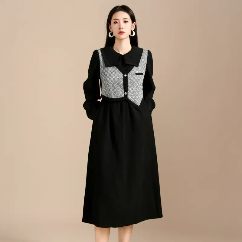 SMEN Long Sleeved Dresses Women's Black-1