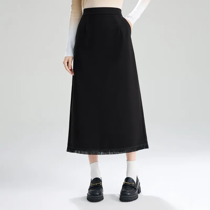 SMEN Casual Long Skirts Women's Black-3