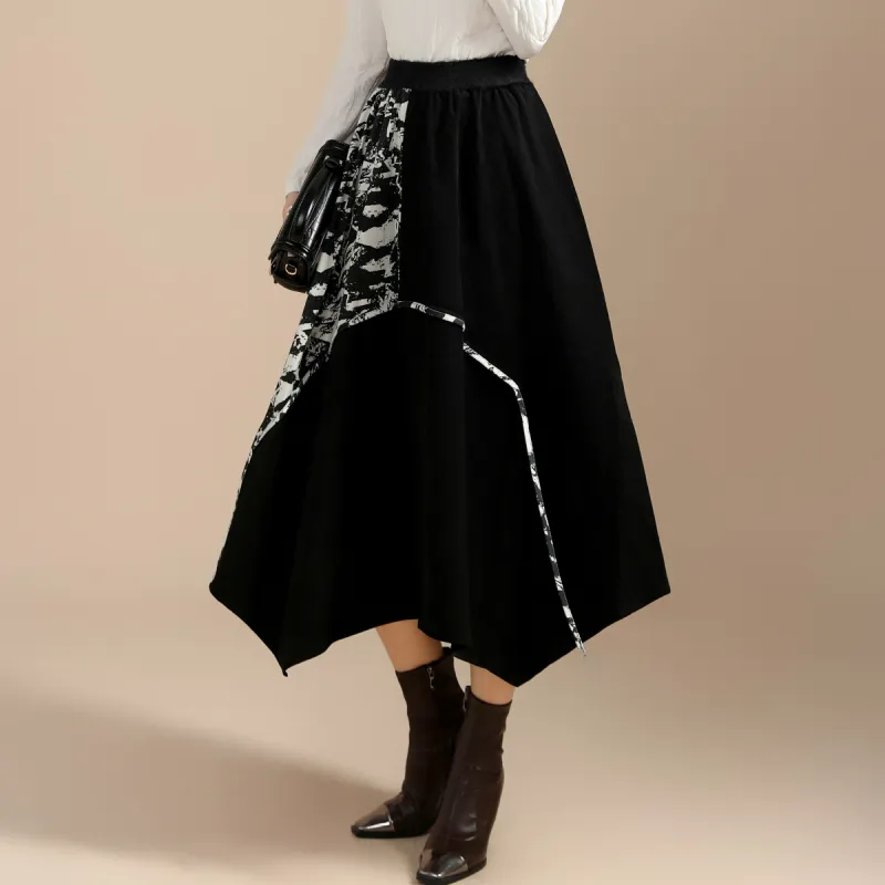 SMEN Casual Long Skirts Women's Black-3