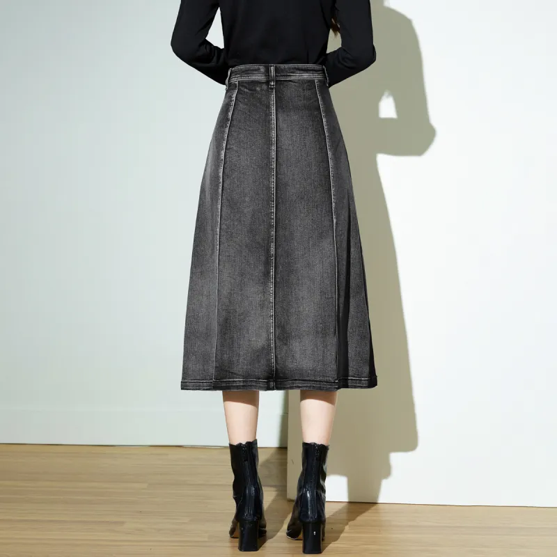 SMEN Denim Long Skirts Women's Black-6